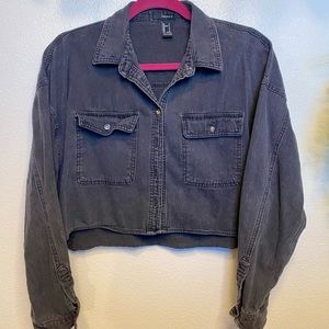 Black wash denim crop jacket